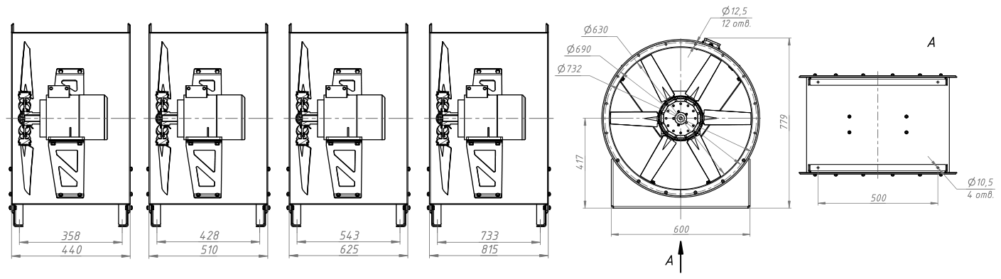 Габаритные и присоединительные размеры: Вентилятор осевой подпора воздуха ВКОПв 21-12 №6,3